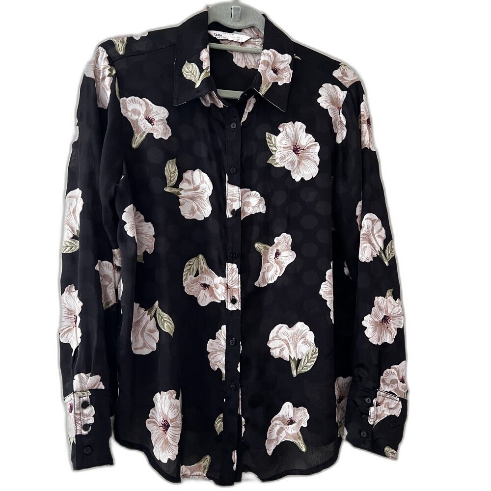Zara Floral Long Sleeve Work Shirt size Large